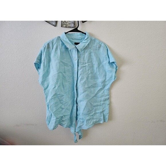 Talbot Women's Beach Summer Travel Linen Tie Hem Button Front Top Cross Dye Sz L - Picture 3 of 9